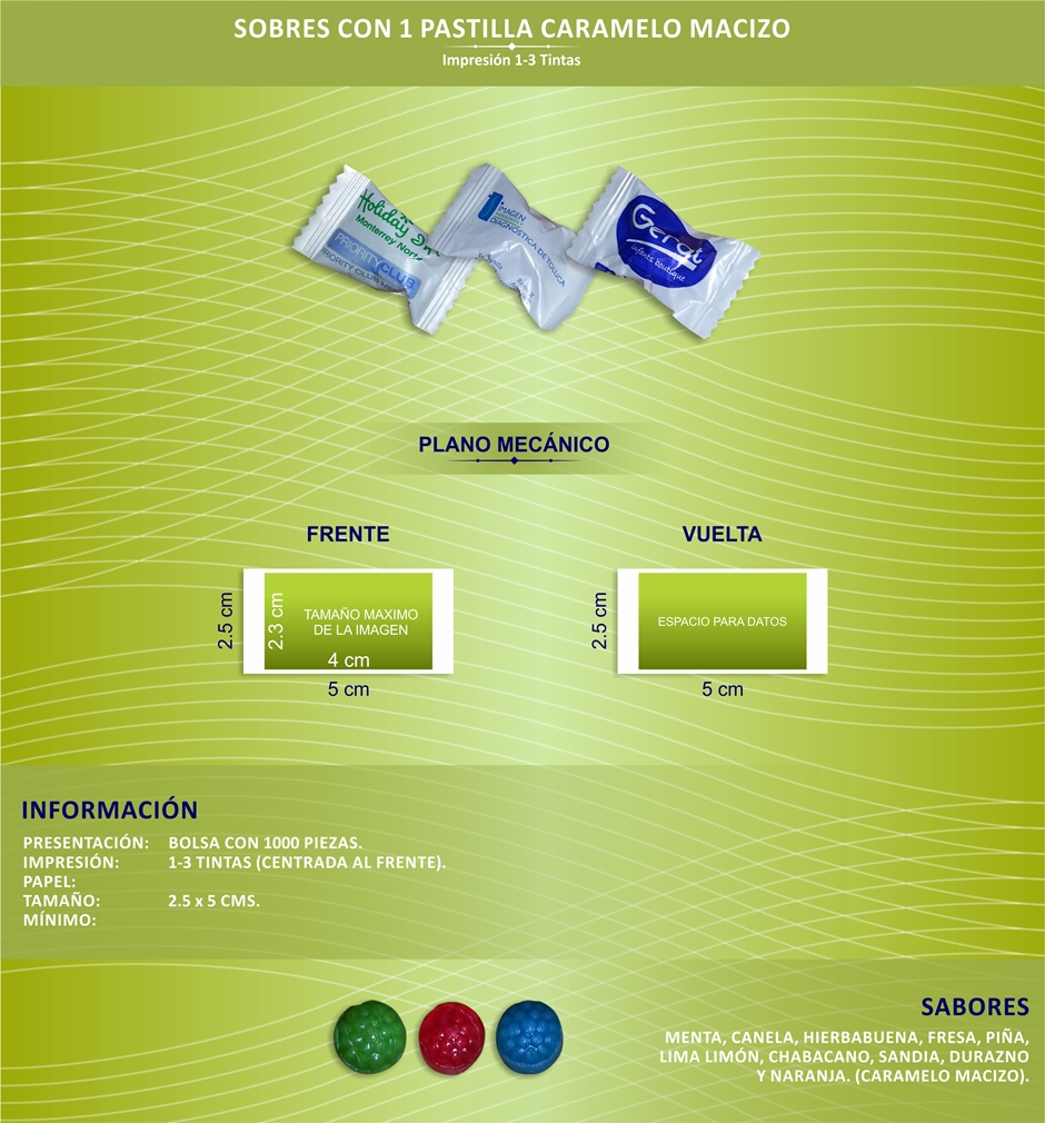 sobres 1 pastilla caramelo macizo