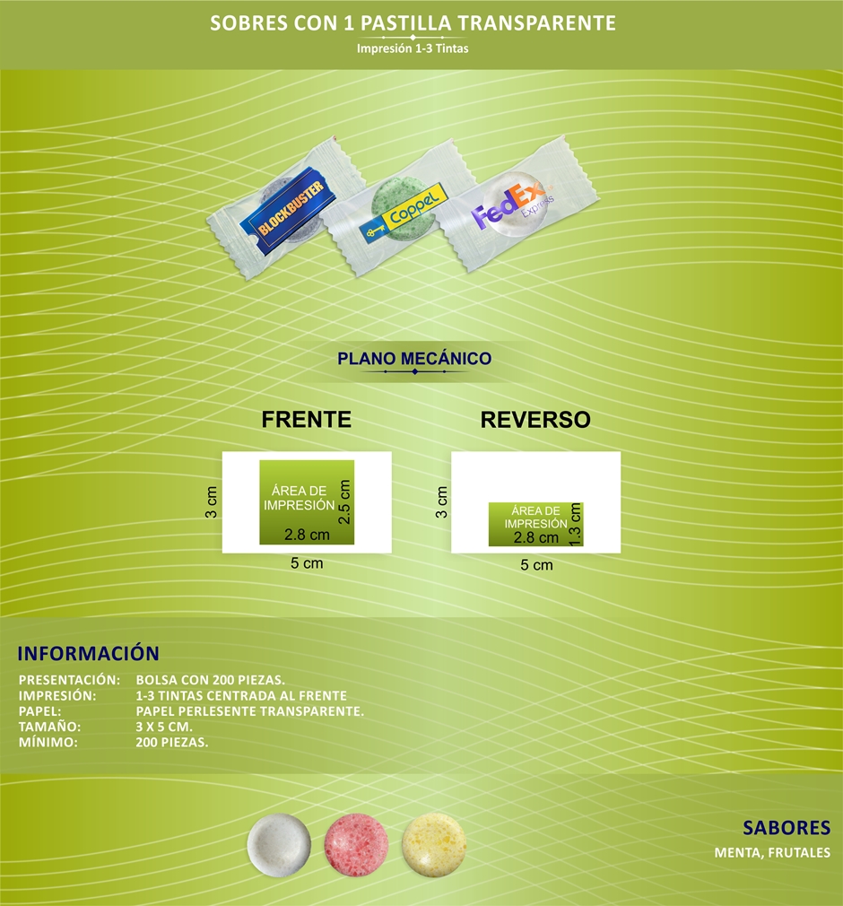 Sobre pastilla transparente